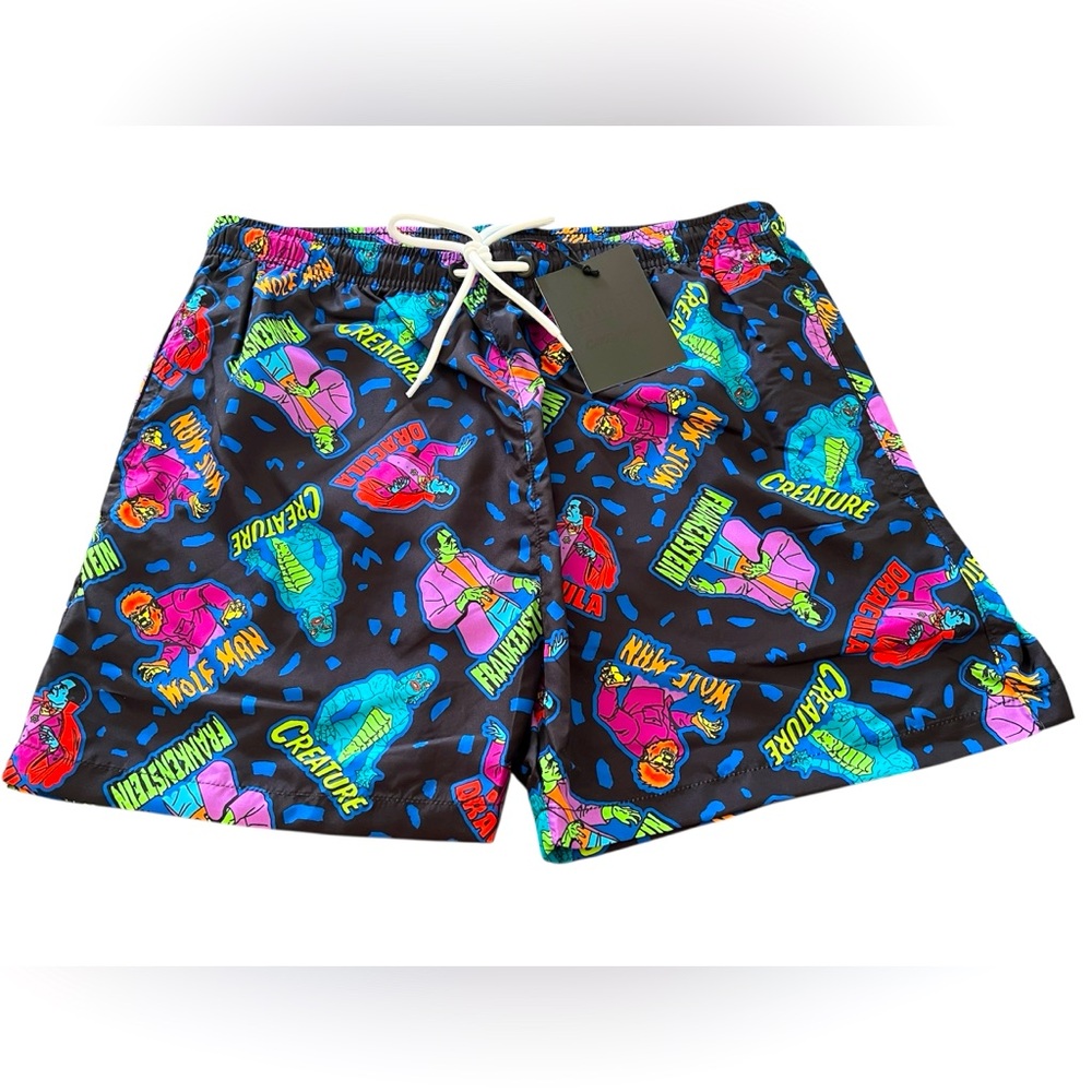 Universal Monsters Swim Shorts Trunks Dracula Frankenstein Creature Horror NWT